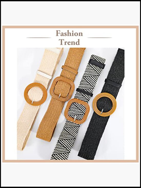 Straw Woven Elastic Stretch Waist Belt for Women, Boho Braided Fashion